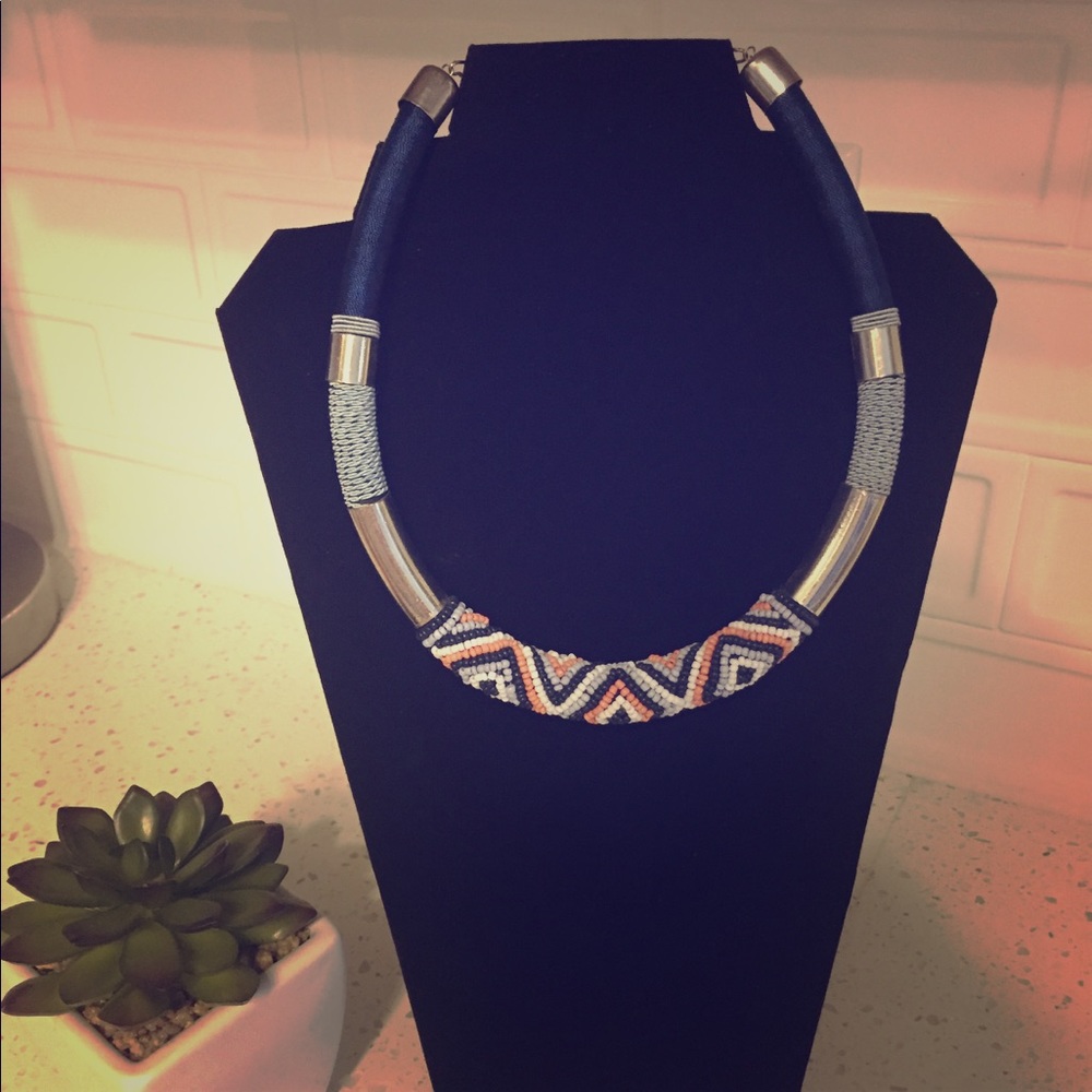 Blue, silver, pink necklace